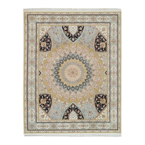 Ivory, Soft Wool Hand Knotted, Nain with Gumbad Design, 250 KPSI Super Fine Weave, Oriental Rug