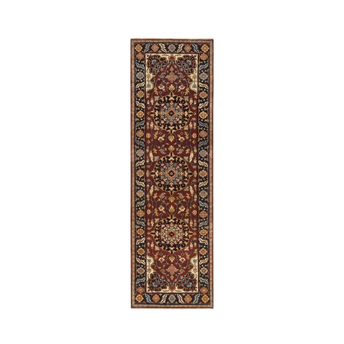 Rust Red, Densely Woven Pure Wool, Hand Knotted Antiqued Sarouk Re-Creation, Natural Dyes, Runner Oriental 