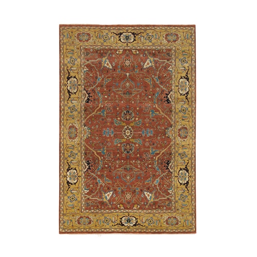 Terracotta Red, Antiqued Fine Heriz Re-Creation, Hand Knotted, Natural Wool, Oriental Rug