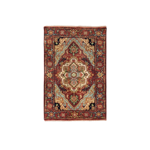 Terracotta Red, Hand Knotted, Antiqued Fine Heriz Re-Creation, Densely Woven, Natural Dyes, Extra Soft Wool, Mat Oriental Rug