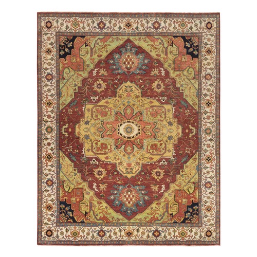 Terracotta Red, Antiqued Fine Heriz Re-Creation, Natural Dyes Densely Woven, 100% Wool Hand Knotted, Oriental Rug