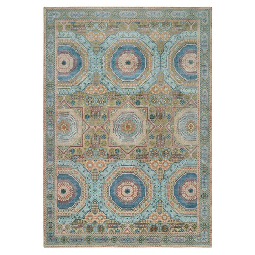 Colorful, Hand Knotted Mamluk Design with Geometric Medallions, Textured Wool and Silk, Oriental 