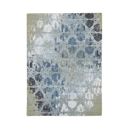 Gray and Blue, Hand Knotted Wool and Silk, THE HONEYCOMB Award Winning Design, Oriental Rug