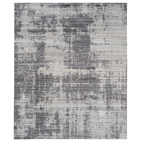 Brown, Variegated Texture Modern Abstract Design, Hand Loomed Natural Wool, Oversized Oriental Rug