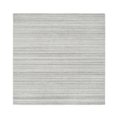 Platinum Gray and Cream, Undyed Natural Wool Modern Design, Thick and Plush Plain Hand Loomed, Square Oriental 