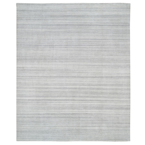 Platinum Gray and Cream, Plain Hand Loomed Undyed Natural Wool, Modern Design Thick and Plush, Oversized Oriental Rug