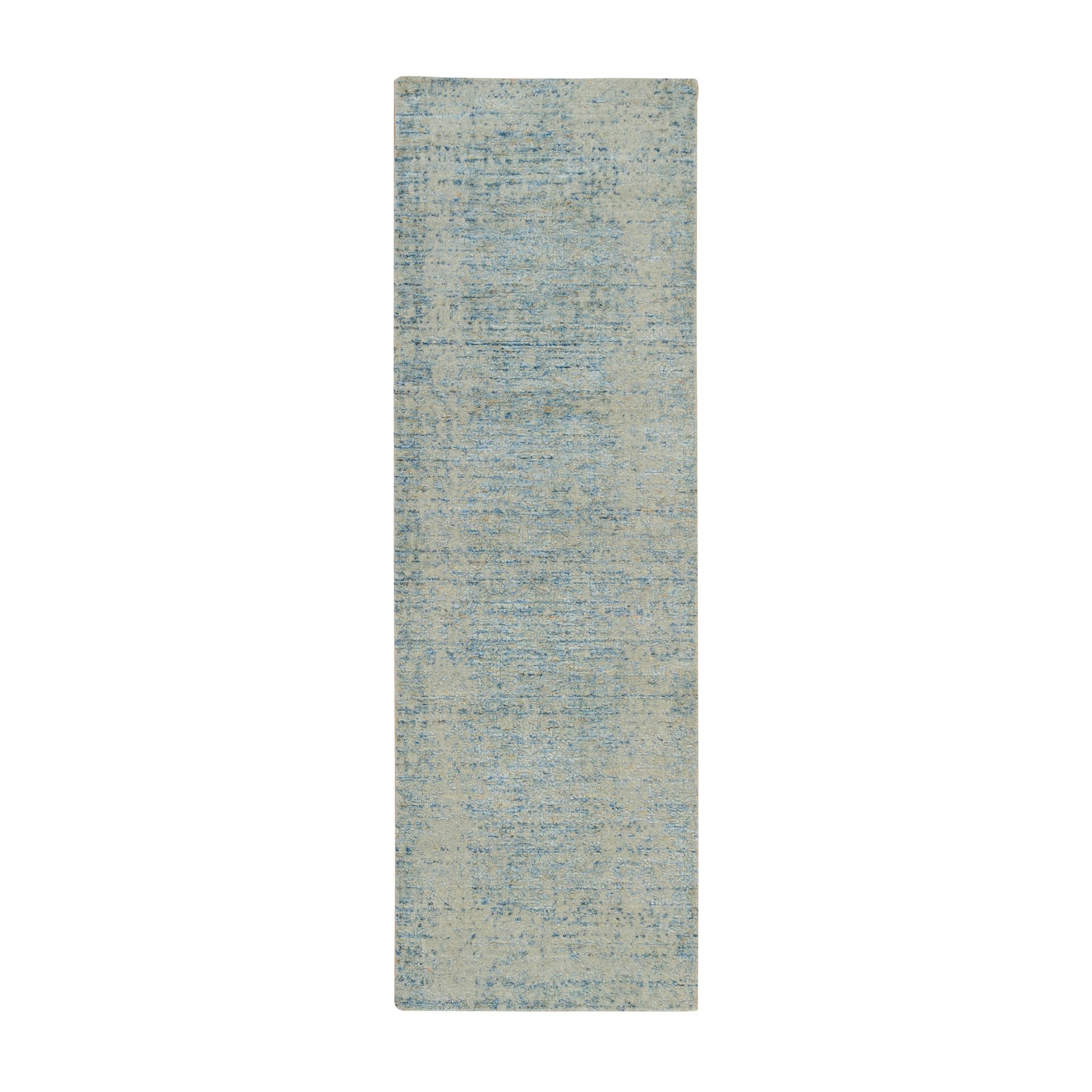 Gray with Touches of Blue, Modern Jacquard Hand Loomed, Soft to the Touch Wool and Plant Based Silk, Runner Oriental Rug