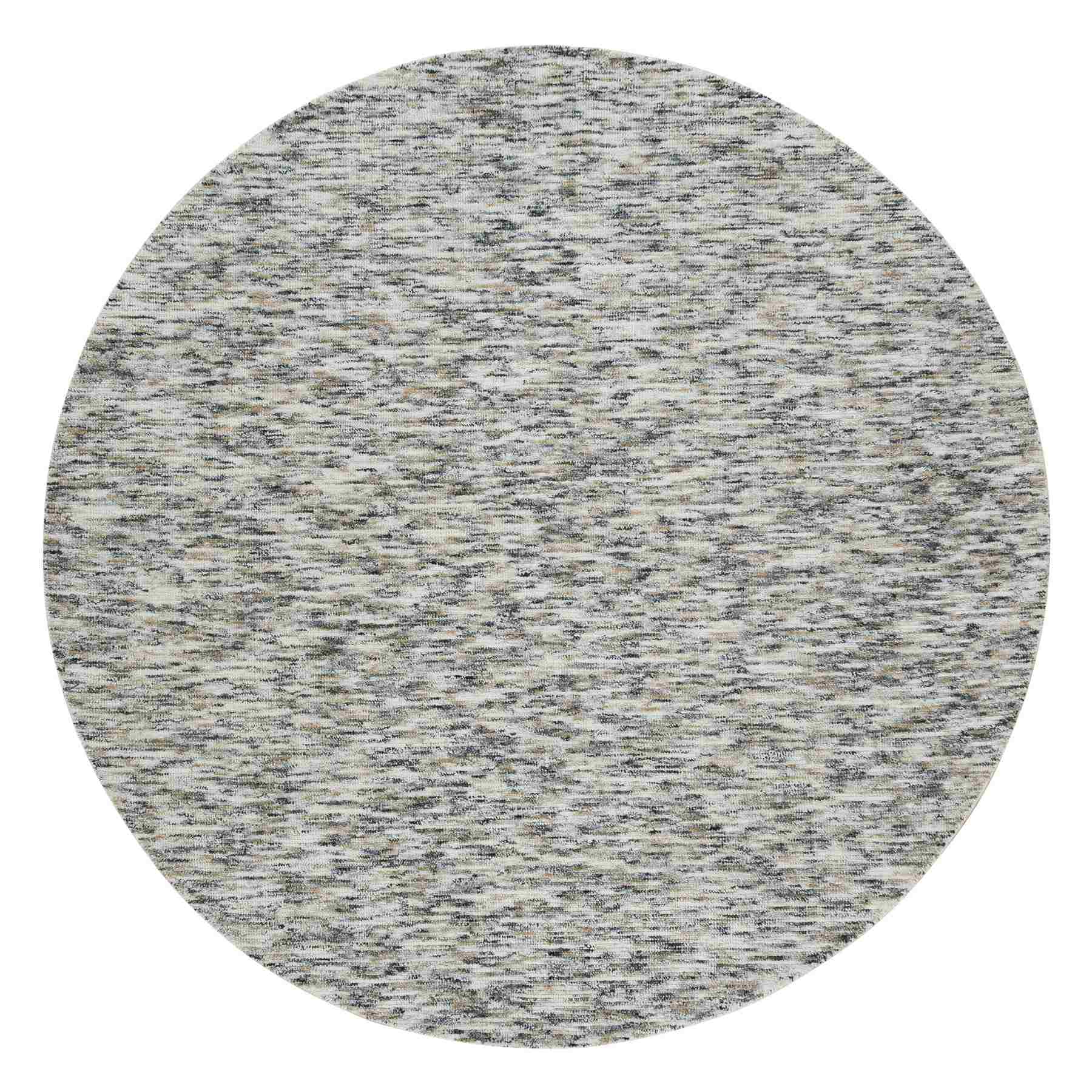 Earth Tone Colors, Pure Wool, Hand Loomed, Modern Striped Design, Soft to the Touch Round Oriental Rug