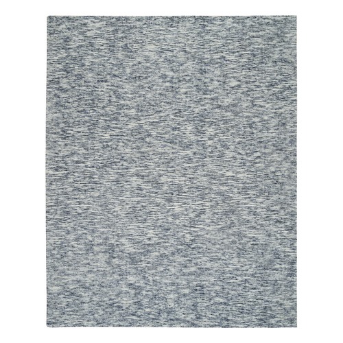 Blue and Ivory, Pure Wool Hand Loomed, Modern Striae Design Soft to the Touch, Oriental 