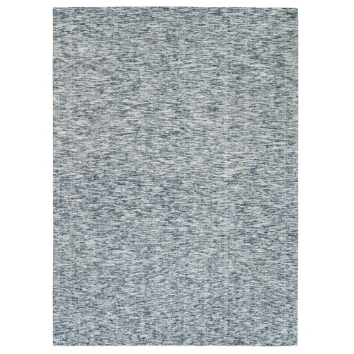 Blue and Ivory, Pure Wool Hand Loomed, Modern Striped Design Soft to the Touch, Oriental Rug