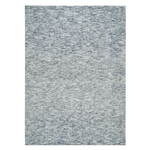 Blue and Ivory, Modern Striped Design Soft to the Touch, Pure Wool Hand Loomed, Oriental Rug