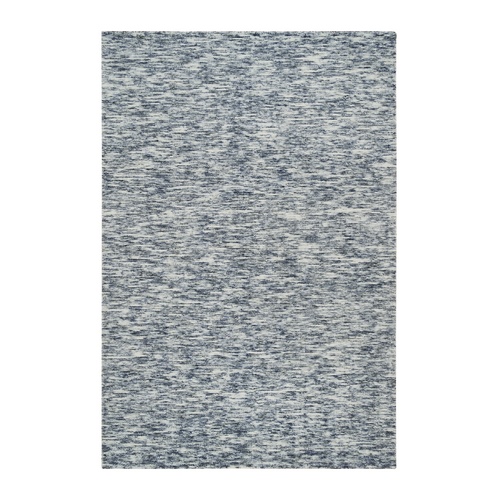 Blue and Ivory, Modern Striae Design Soft to the Touch, Pure Wool Hand Loomed, Oriental 
