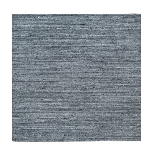 Arsenic Gray, Modern Striae Design Soft Pile, Natural Wool Hand Loomed, Square Oriental 