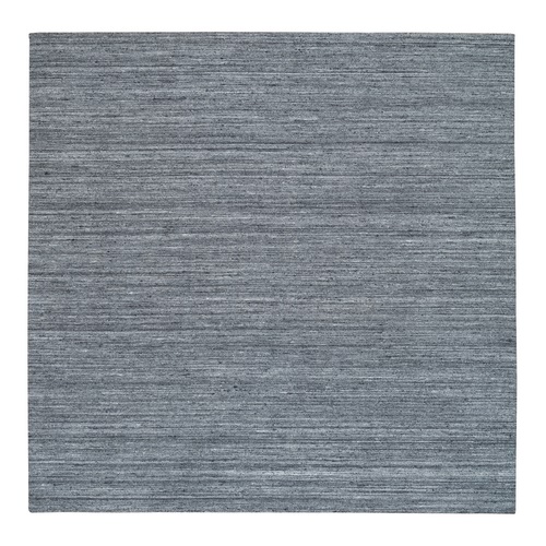 Arsenic Gray, Soft Wool Hand Loomed, Modern Striae Design Soft Pile, Square Oriental 