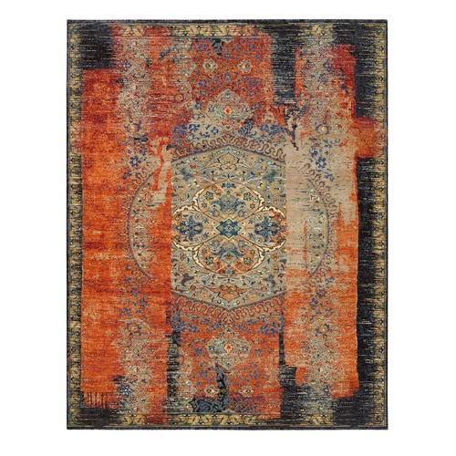 Rust Red & Black, Ghazni Wool Hand Knotted, Ancient Ottoman Erased Design, Oriental Rug
