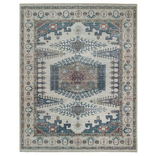 Ivory with Soft Tones, Soft Pile Pure Wool Hand Knotted, Persian Viss Design Reimagined Plush and Lush, Oversized Oriental Rug