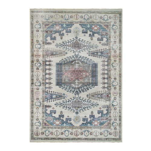 Ivory with Soft Tones, Reimagined Persian Viss Design, Plush and Lush Soft Pile, Pure Wool Hand Knotted, Oriental Rug