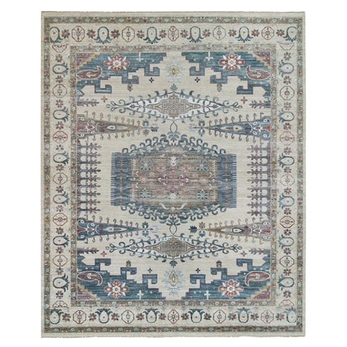 Ivory with Soft Tones, Reimagined Persian Viss Design, Plush and Lush Soft Pile, Extra Soft Wool Hand Knotted, Oversized Oriental Rug