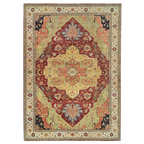 Terracotta Red, Densely Woven Natural Dyes, Organic Wool Hand Knotted, Antiqued Fine Heriz Re-Creation, Oversized Oriental Rug