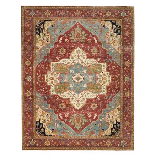 Terracotta Red, Antiqued Fine Heriz Re-Creation, Densely Woven Natural Dyes, Hand Knotted Soft Wool, Oversized Oriental Rug