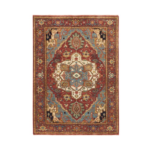 Terracotta Red, Hand Knotted, Antiqued Fine Heriz Re-Creation, Densely Woven, Natural Dyes, Organic Wool, Oriental Rug
