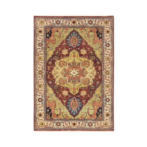 Terracotta Red, Extra Soft Wool Hand Knotted, Antiqued Fine Heriz Re-Creation, Natural Dyes Dense Weave, Oriental Rug