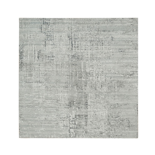 Light Gray, Hand Knotted, Hand Spun Undyed Natural Wool, Soft pile, Modern Design, Transitional, Square Oriental 