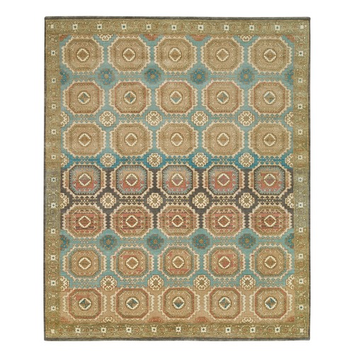 Turquoise/Brown, Hand Knotted, Natural Dyes, Soft and lush pile, Caucasian Gul Motifs with a Distinct Abrash Oriental Rug.