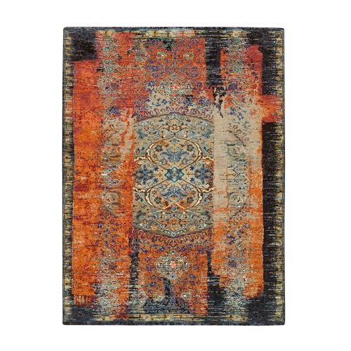Rust Red & Black, Soft and Vibrant pile Hand Knotted, Ancient Ottoman Erased Design, Ghazni Wool Oriental Rug