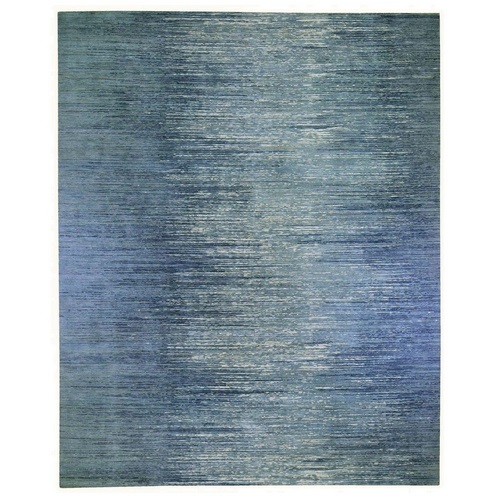 Oversized Blue Oceanic Pure Wool Horizontal Ombre Design Hand Knotted Oriental Rug