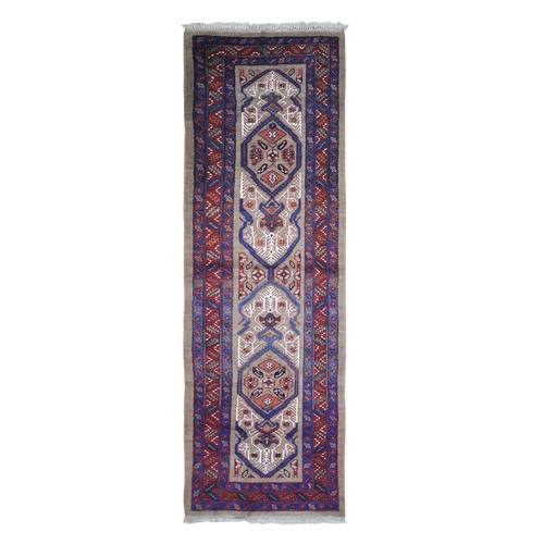 Brown Antique Persian Serab Camel Hair Galley Wide Runner Geometric Patter Natural Wool Hand Knotted Oriental Rug