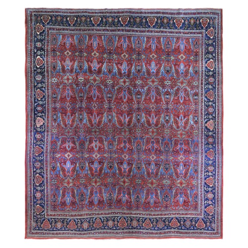 Tomato Red Antique Persian Bijar XL Squarish Size All Over Garus Design Full Pile Clean and Soft Pure Wool Hand Knotted Oriental 