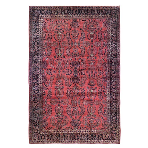 Red Oversized Antique Persian Moharajan Sarouk Full Pile and Soft Hand Knotted Oriental Rug