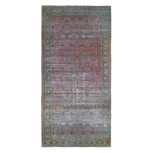 Pink Hand Knotted Antique Turkish Sivas Worn and Distressed, Clean Pure Wool Long and Narrow Gallery Size Oriental Rug