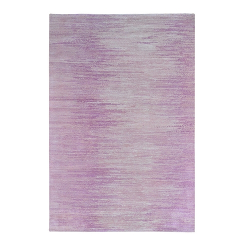 Pink Thick and Plush Organic Wool Only Horizontal Ombre Design Hand Knotted Oriental Rug