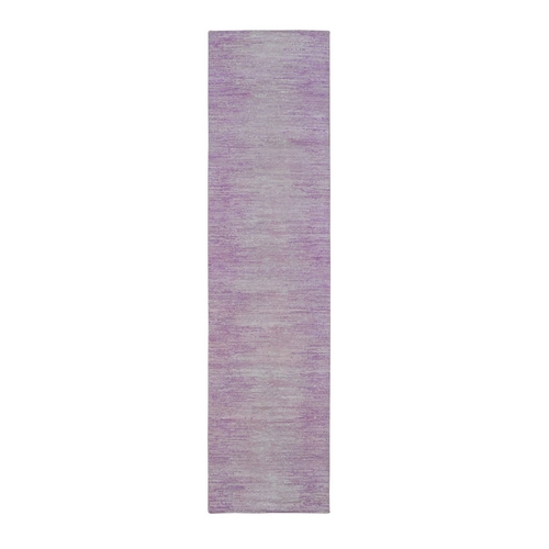 Pink Thick and Plush Organic Wool Only Horizontal Ombre Design Hand Knotted Wide Runner Oriental Rug