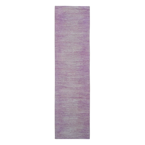 Pink with Touches of Ivory Thick and Plush Natural Wool Only Horizontal Ombre Design Wide Runner Hand Knotted Oriental Rug