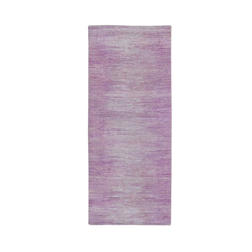 Pink with Touches of Ivory Thick and Plush Natural Wool Only Horizontal Ombre Design Runner Hand Knotted Oriental Rug
