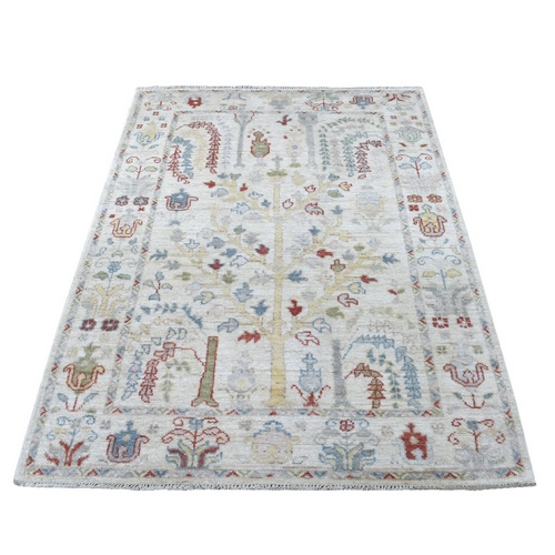 Hand Knotted Ivory Angora Oushak With Willow Tree Design Pure Wool Oriental Runner Rug 


