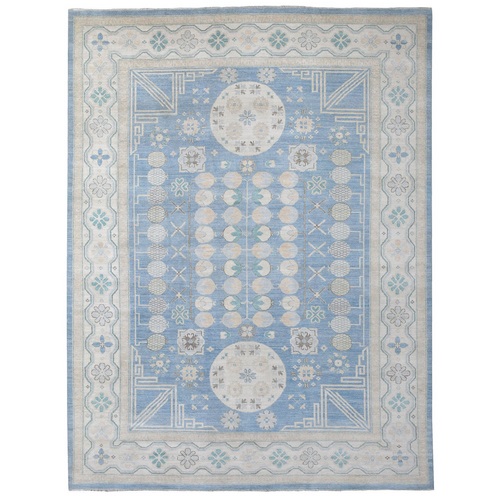 Light Blue, Hand Knotted White Wash Peshawar Khotan with Pomegranate Design, Natural Dyes Organic Wool, Oriental Rug