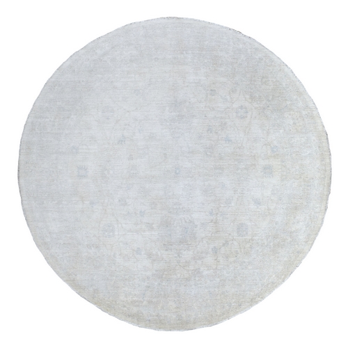 Round Stone Washed Peshawar Ivory with Light Colors Subtle Design Hand Knotted Pure Wool Oriental 