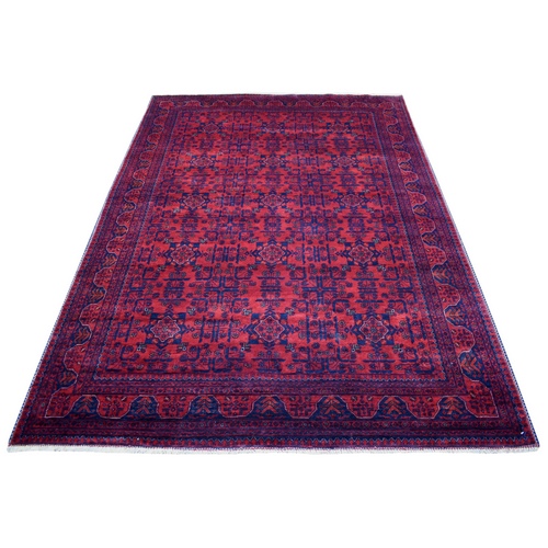 Deep and Saturated Red Afghan Khamyab with Vegetable Dyes Hand Knotted Denser Weave with Shiny Wool Oriental Rug