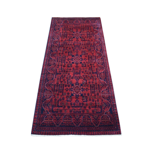 Afghan Khamyab with Tribal Medallions Design Deep and Saturated Red Denser Weave with Shiny Wool Hand Knotted Oriental Runner Rug
