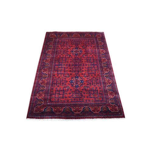 Afghan Khamyab with Tribal Medallions Design Denser Weave with Shiny Wool Hand Knotted Deep and Saturated Red Oriental Rug