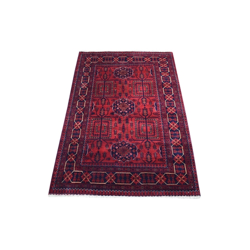 Afghan Khamyab with Tribal Medallions Design Denser Weave with Shiny Wool Deep and Saturated Red Hand Knotted Oriental Rug