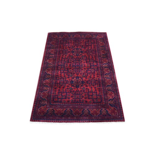 Afghan Khamyab with Double Medallions Design Denser Weave with Shiny Wool Deep and Saturated Red Hand Knotted Oriental Rug