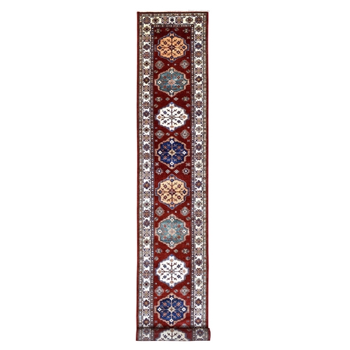 Deep Red Super Kazak with Tribal Medallions Design Hand Knotted Afghan Wool XL Runner Oriental 
