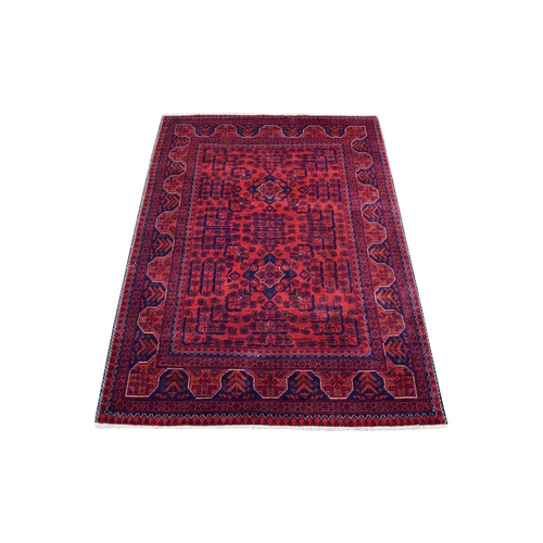 Saturated Red Afghan Khamyab with All Over Design Hand Knotted Soft, Velvety Wool Oriental Rug