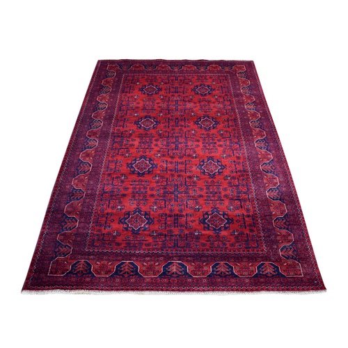 Deep and Saturated Red Hand Knotted Vegetable Dyes Afghan Khamyab Denser Weave with Shiny Wool Oriental Rug