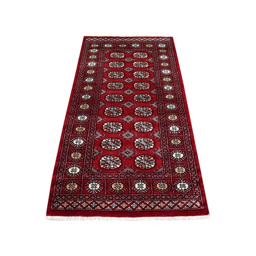 Extra Soft Wool Deep and Rich Red Mori Bokara Hand Knotted Oriental Wide Runner Rug